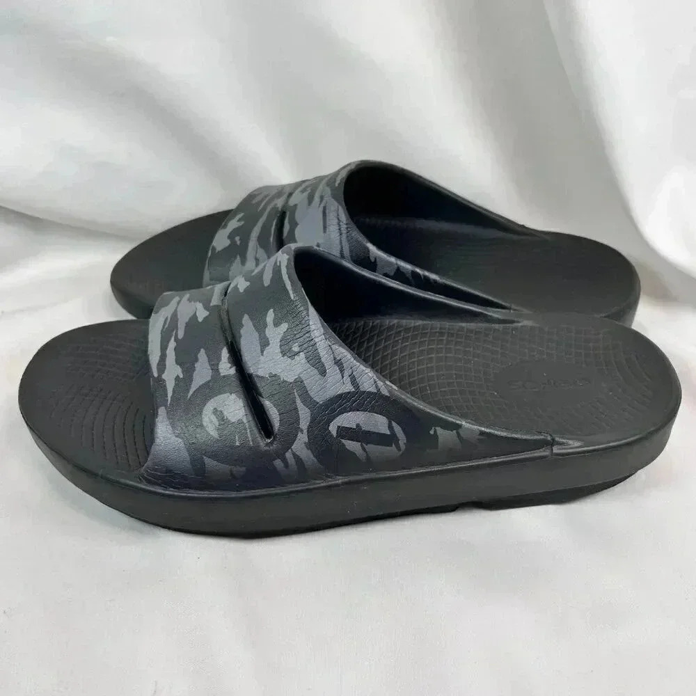 OOFOS OOahh Sport Flex Slides Size M9/W11 Camo Gray Black Athleisure